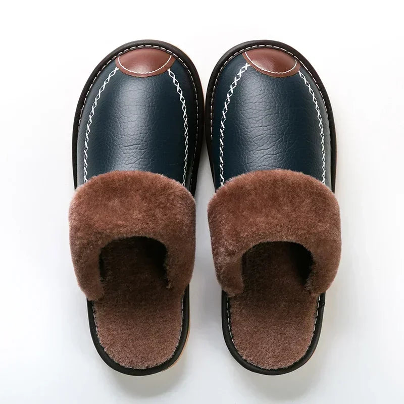 Pantuflas de invierno para hombre: cuero impermeable, interior de felpa gruesa, ideal para casa - Kumo Rose™