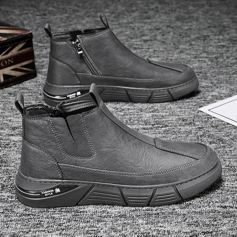 Botines de cuero para hombre: estilo motociclista, impermeables, antideslizantes y cómodos para uso diario - Kumo Rose™