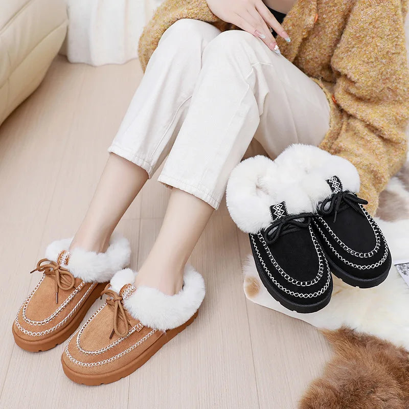 Botas de lana para mujer talla grande: suela gruesa, punta redonda y cómodas para otoño e invierno - Kumo Rose™