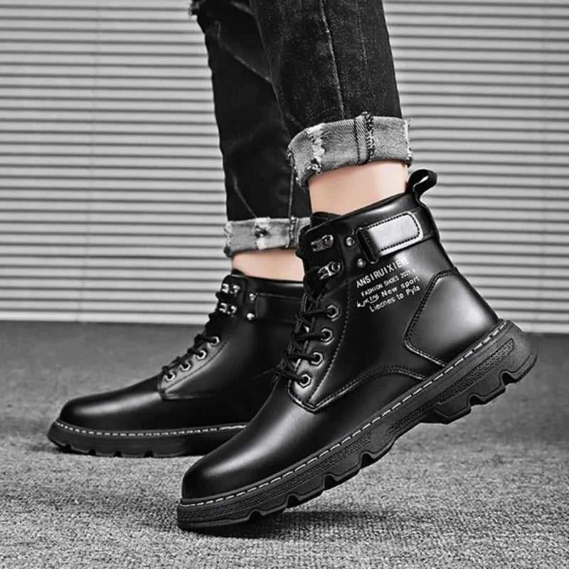 Botines de cuero para hombre: estilo motociclista, impermeables, antideslizantes y cómodos para uso diario - Kumo Rose™