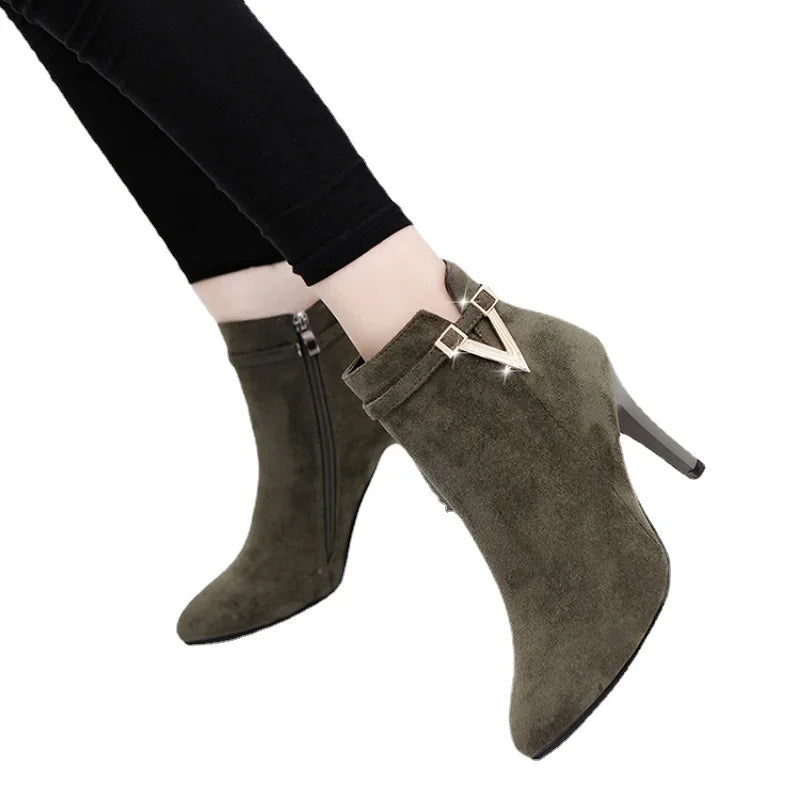 Botines de mujer de invierno: tacón fino, punta puntiaguda y cuero PU, elegantes y sexys para otoño e invierno - Kumo Rose™