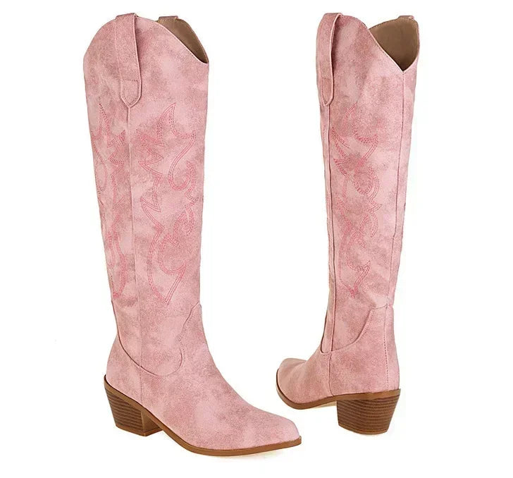 Botas altas de cuero sintético marrón para mujer: punta fina, estilo cowboy y perfectas para otoño e invierno - Kumo Rose™