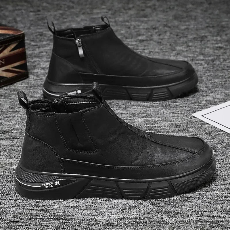 Botines de cuero para hombre: estilo motociclista, impermeables, antideslizantes y cómodos para uso diario - Kumo Rose™