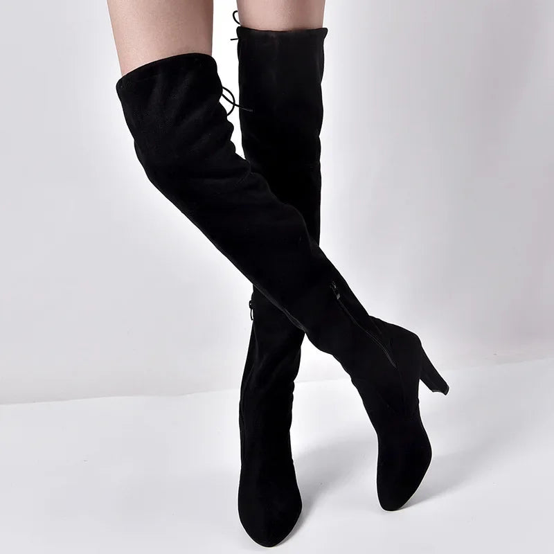Botas altas sobre la rodilla para mujer: tejido elástico, punta puntiaguda y tacón alto, elegantes para otoño e invierno - Kumo Rose™