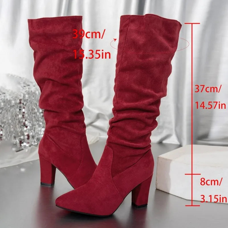 Botas altas plisadas con punta fina y tacón ancho: cómodas, modernas y perfectas para lucir en fiestas - Kumo Rose™