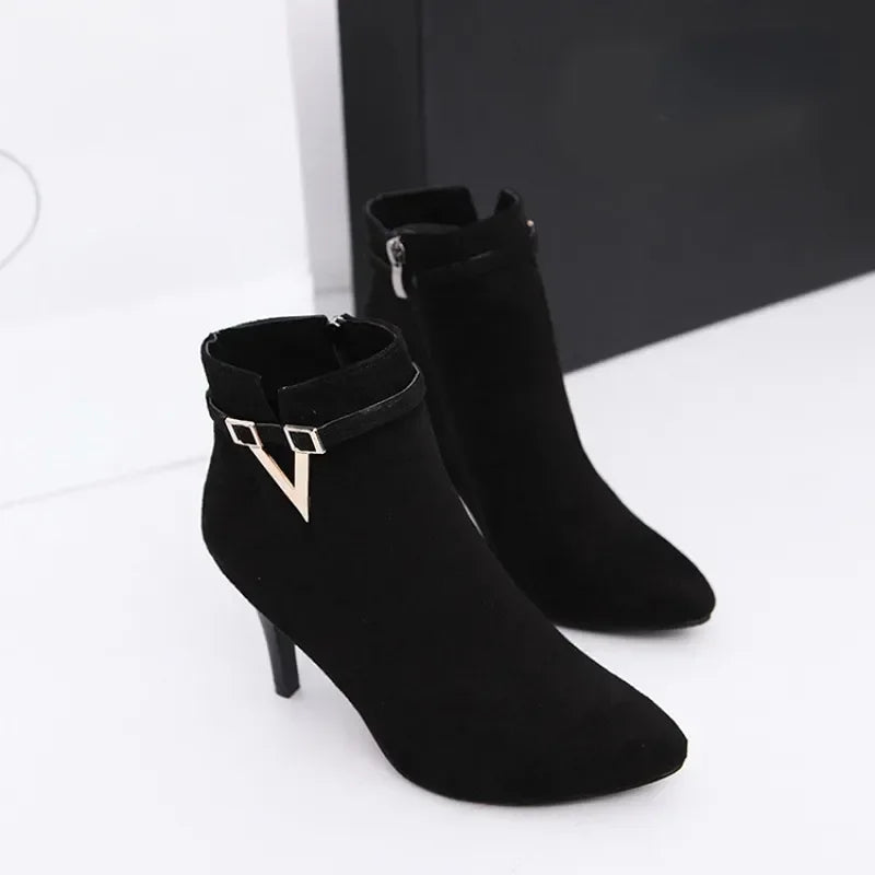Botines de mujer de invierno: tacón fino, punta puntiaguda y cuero PU, elegantes y sexys para otoño e invierno - Kumo Rose™