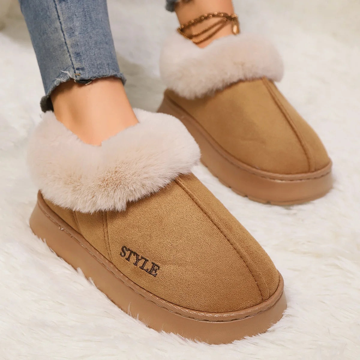Botines de invierno para mujer: interior de lana, plataforma cómoda y estilo cálido para casa o exterior - Kumo Rose™