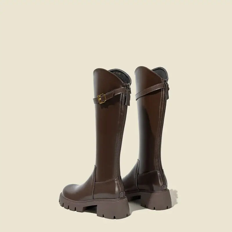 Botas altas tipo knight para mujer: tacón cuadrado, cálidas y modernas, ideales para otoño e invierno - Kumo Rose™