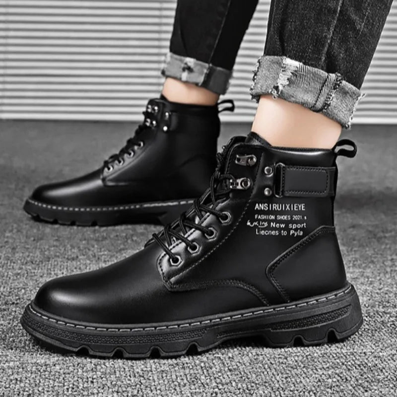Botines de cuero para hombre: estilo motociclista, impermeables, antideslizantes y cómodos para uso diario - Kumo Rose™