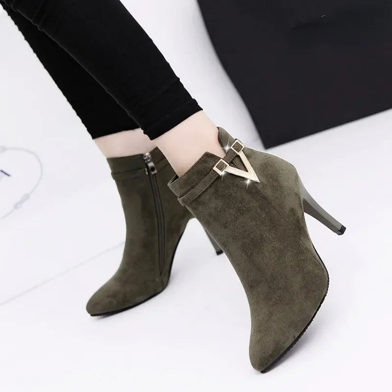 Botines de mujer de invierno: tacón fino, punta puntiaguda y cuero PU, elegantes y sexys para otoño e invierno - Kumo Rose™