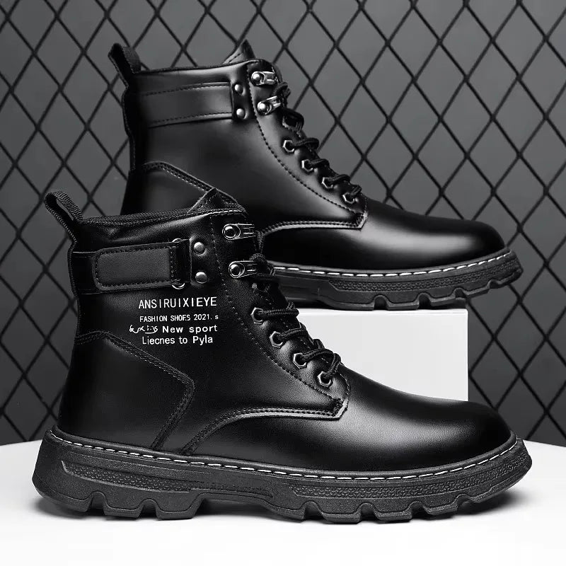 Botines de cuero para hombre: estilo motociclista, impermeables, antideslizantes y cómodos para uso diario - Kumo Rose™