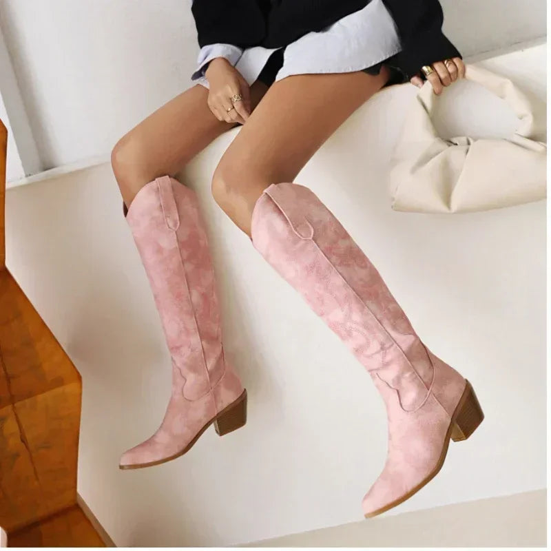 Botas altas de cuero sintético marrón para mujer: punta fina, estilo cowboy y perfectas para otoño e invierno - Kumo Rose™