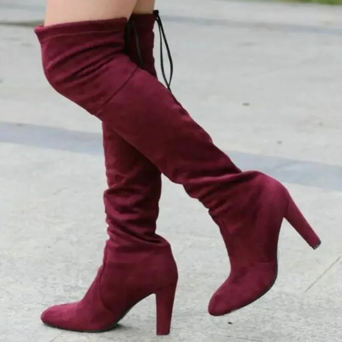 Botas altas sobre la rodilla para mujer: tejido elástico, punta puntiaguda y tacón alto, elegantes para otoño e invierno - Kumo Rose™