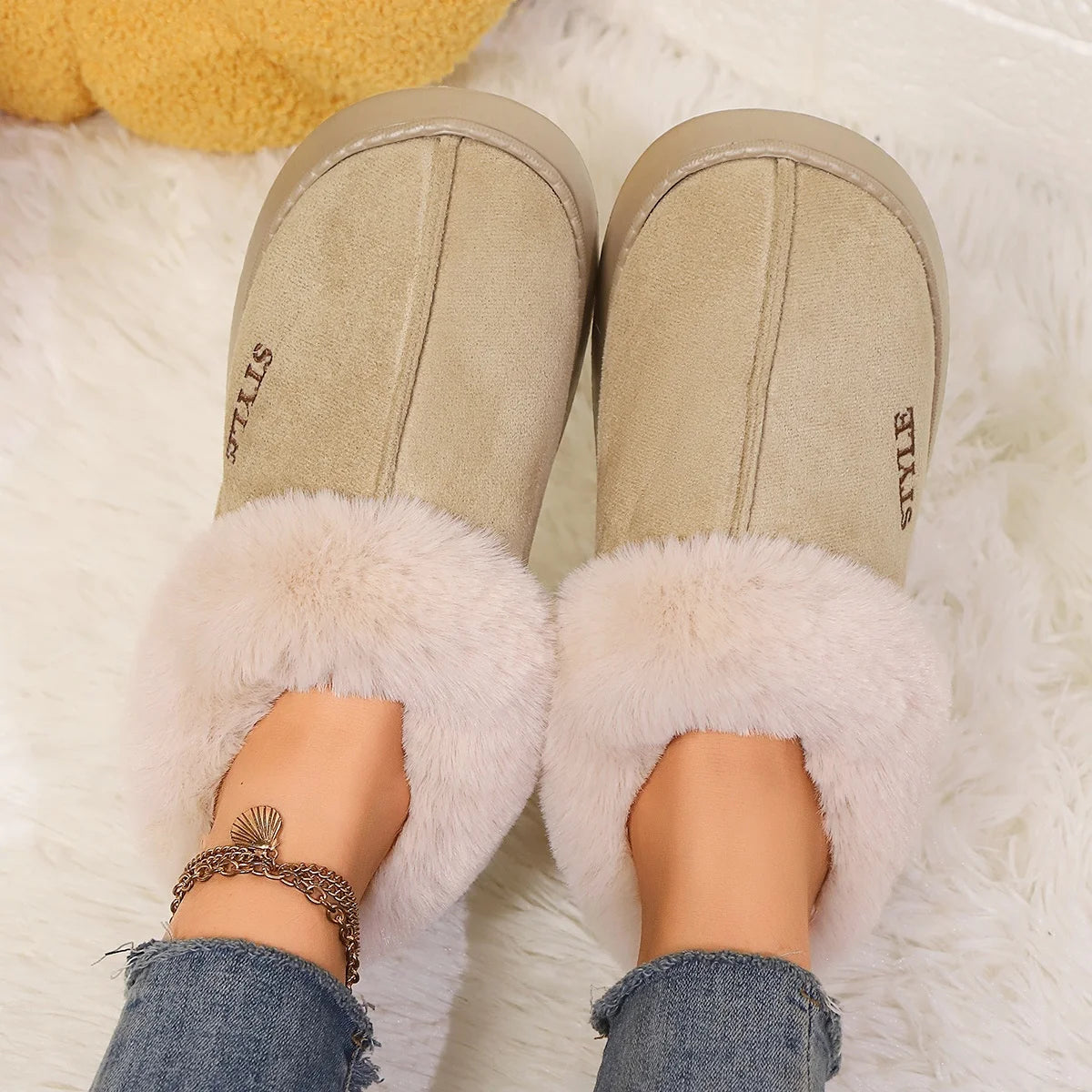 Botines de invierno para mujer: interior de lana, plataforma cómoda y estilo cálido para casa o exterior - Kumo Rose™