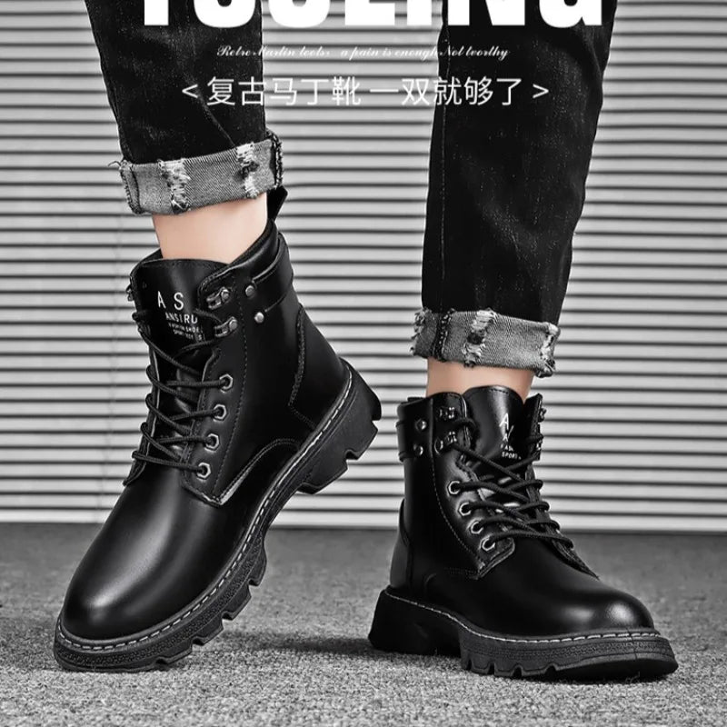 Botines de cuero para hombre: estilo motociclista, impermeables, antideslizantes y cómodos para uso diario - Kumo Rose™
