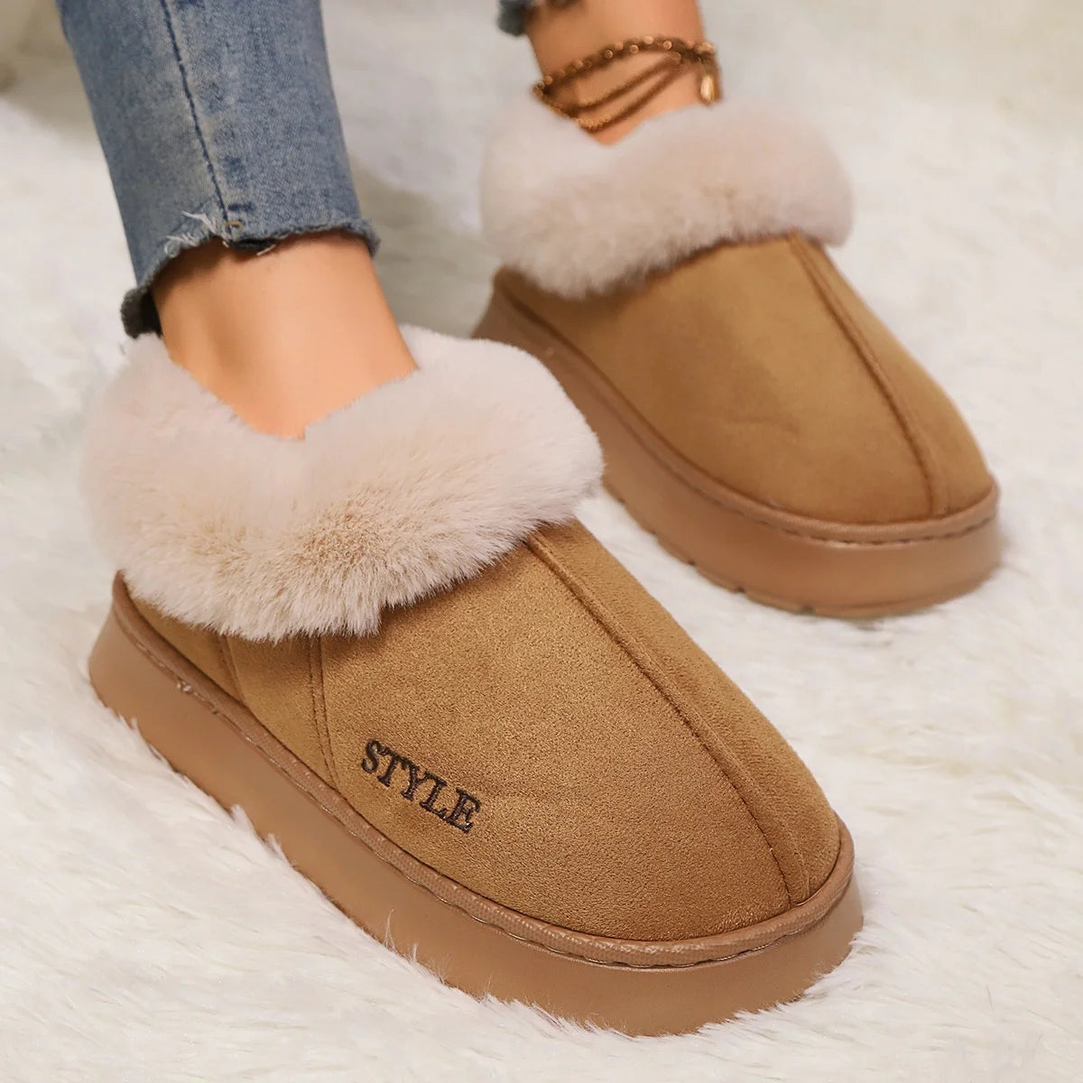 Botines de invierno para mujer: interior de lana, plataforma cómoda y estilo cálido para casa o exterior - Kumo Rose™