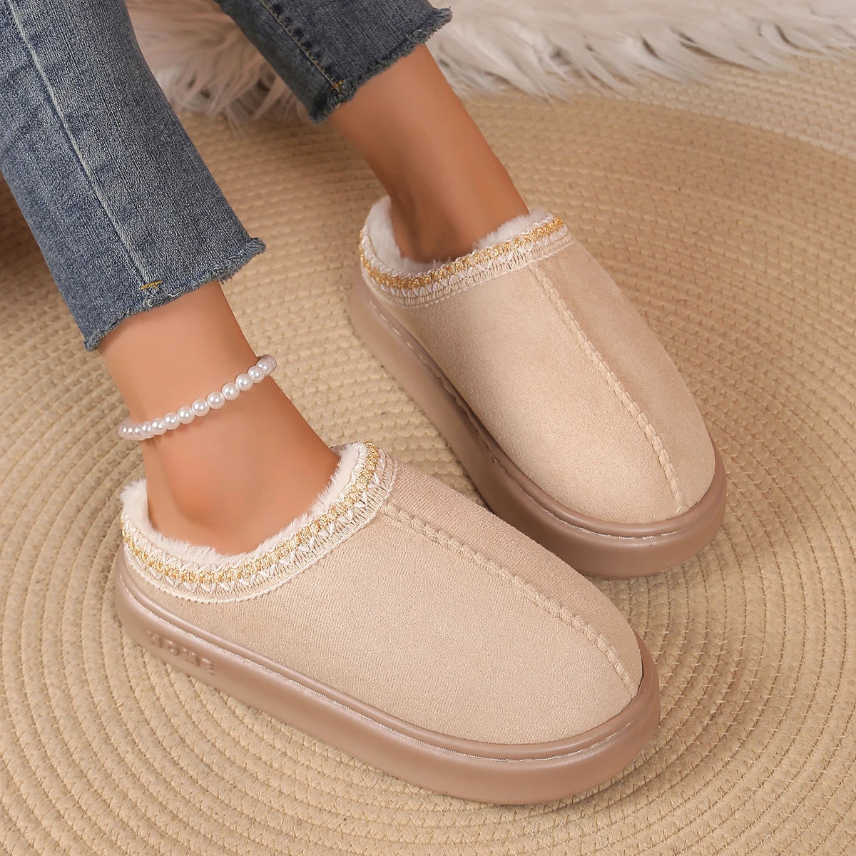 Botines de invierno para mujer: interior de lana, plataforma cómoda y estilo cálido para casa o exterior - Kumo Rose™