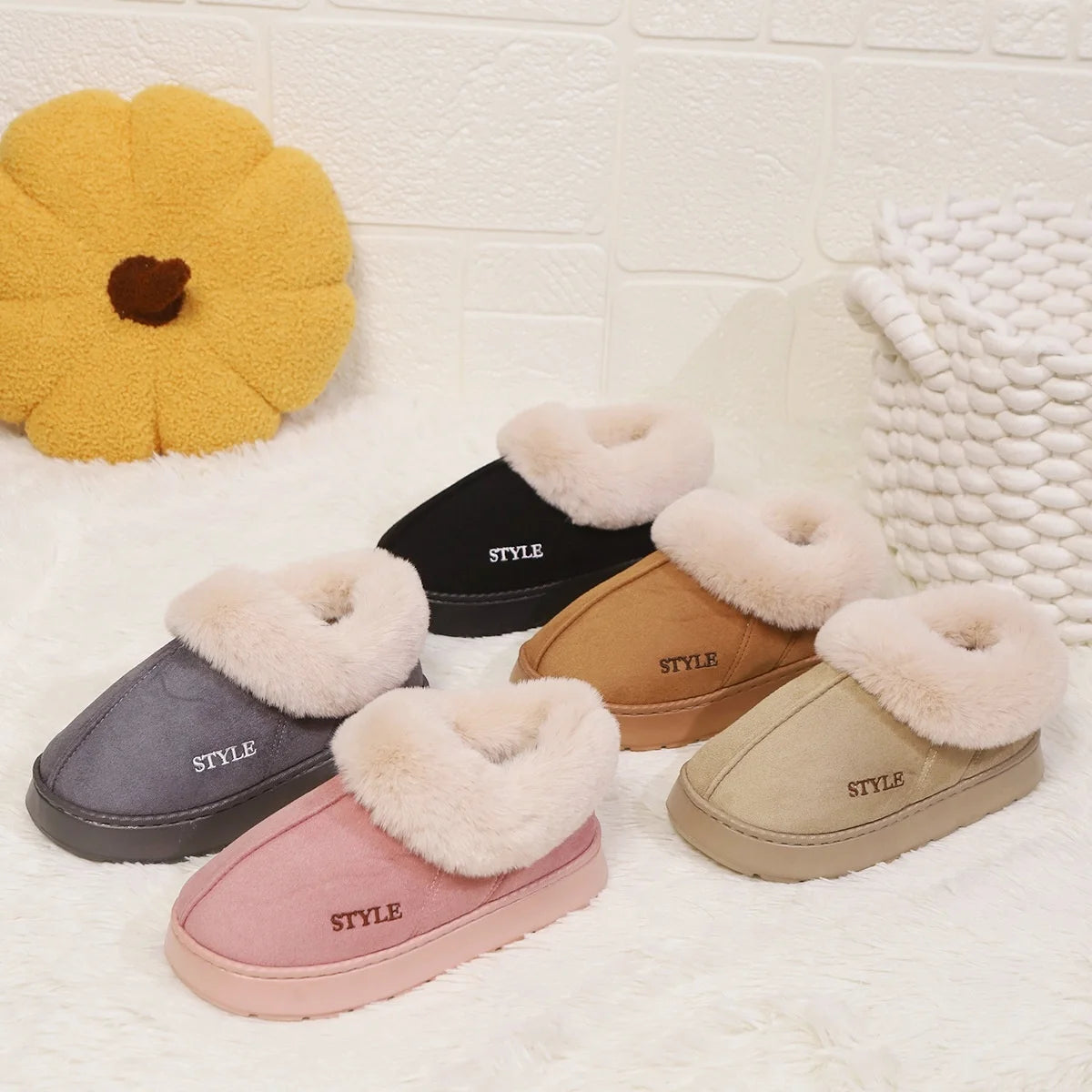 Botines de invierno para mujer: interior de lana, plataforma cómoda y estilo cálido para casa o exterior - Kumo Rose™