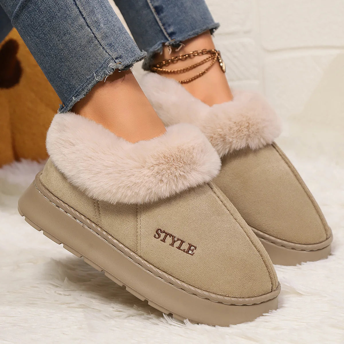Botines de invierno para mujer: interior de lana, plataforma cómoda y estilo cálido para casa o exterior - Kumo Rose™