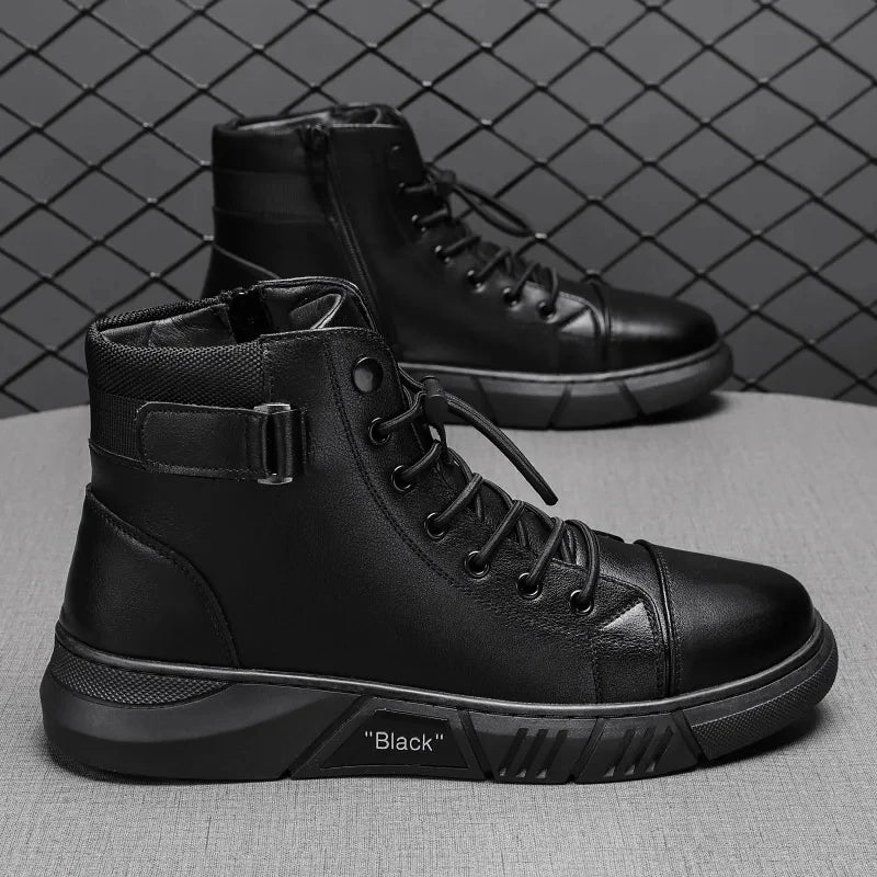Botines de cuero para hombre: estilo motociclista, impermeables, antideslizantes y cómodos para uso diario - Kumo Rose™