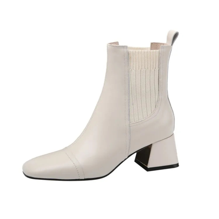 Botas de cuero negro para mujer: punta cuadrada, tacón ancho y diseño elegante para otoño e invierno - Kumo Rose™