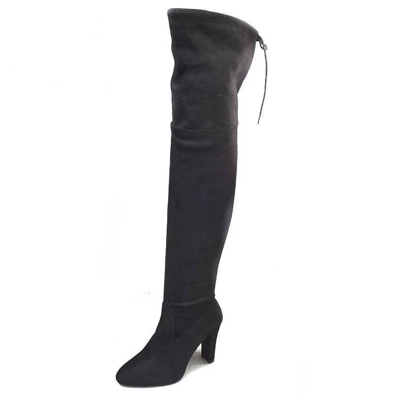 Botas altas sobre la rodilla para mujer: tejido elástico, punta puntiaguda y tacón alto, elegantes para otoño e invierno - Kumo Rose™
