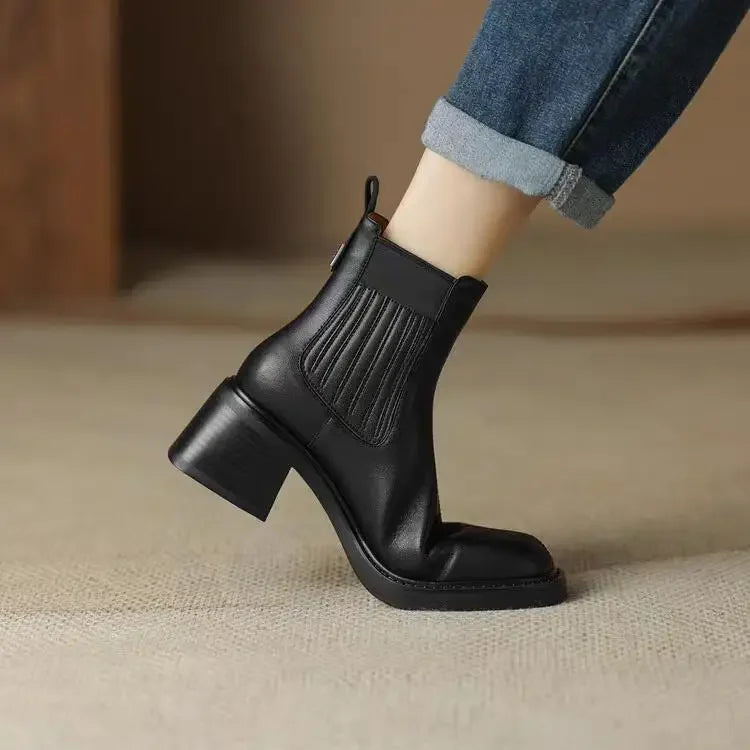 Botines Chelsea de tacón ancho: estilo francés, punta cuadrada y efecto estilizador. Ideales para otoño e invierno- Kumo Rose™