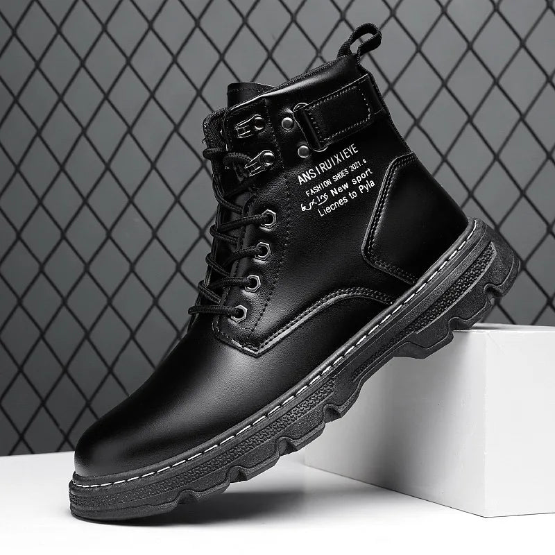 Botines de cuero para hombre: estilo motociclista, impermeables, antideslizantes y cómodos para uso diario - Kumo Rose™