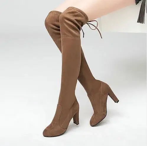 Botas altas sobre la rodilla para mujer: tejido elástico, punta puntiaguda y tacón alto, elegantes para otoño e invierno - Kumo Rose™