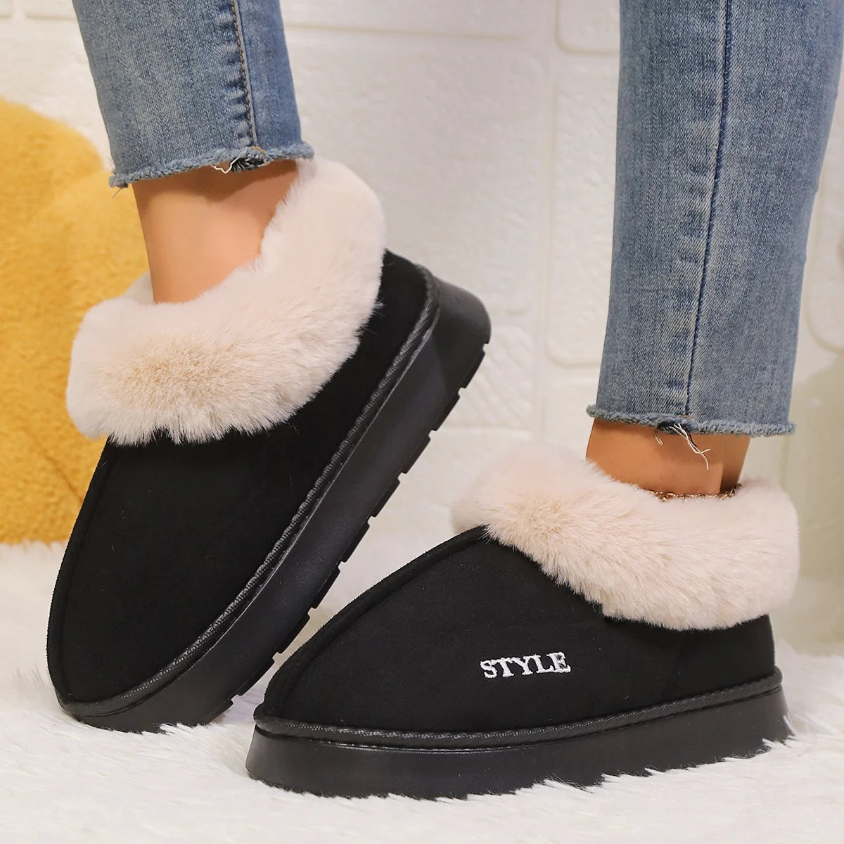 Botines de invierno para mujer: interior de lana, plataforma cómoda y estilo cálido para casa o exterior - Kumo Rose™