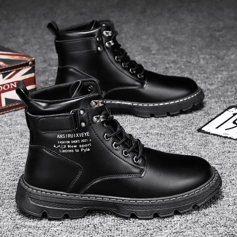 Botines de cuero para hombre: estilo motociclista, impermeables, antideslizantes y cómodos para uso diario - Kumo Rose™