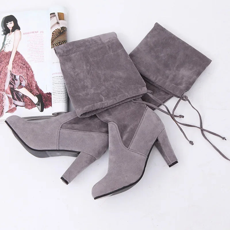 Botas altas sobre la rodilla para mujer: tejido elástico, punta puntiaguda y tacón alto, elegantes para otoño e invierno - Kumo Rose™