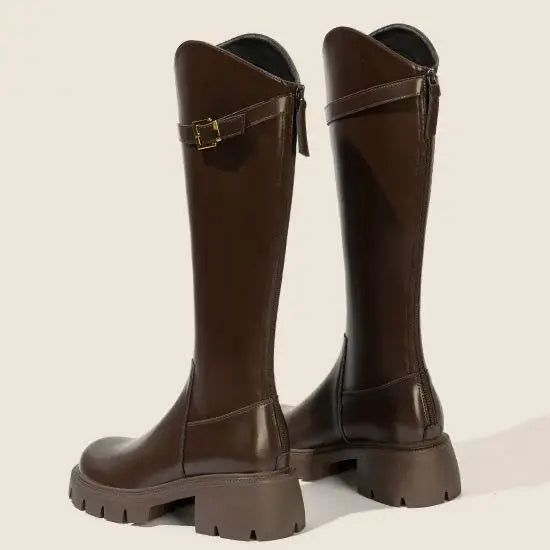 Botas altas tipo knight para mujer: tacón cuadrado, cálidas y modernas, ideales para otoño e invierno - Kumo Rose™