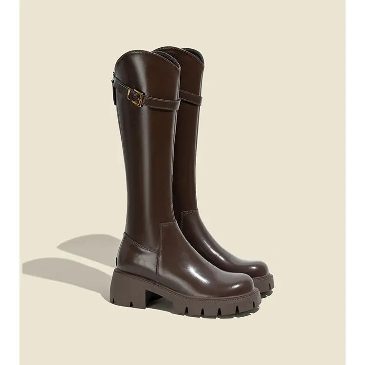 Botas altas tipo knight para mujer: tacón cuadrado, cálidas y modernas, ideales para otoño e invierno - Kumo Rose™