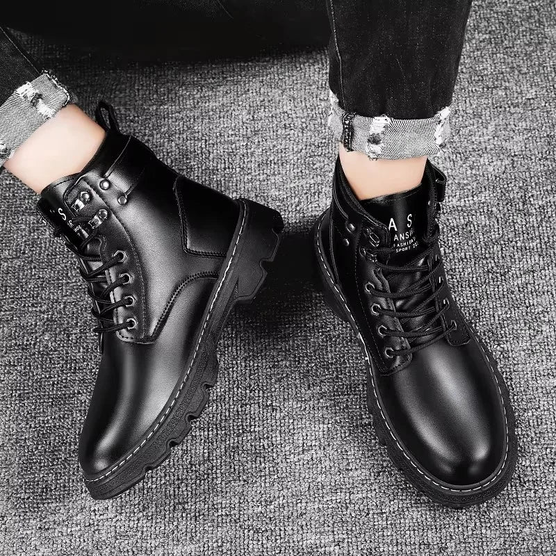 Botines de cuero para hombre: estilo motociclista, impermeables, antideslizantes y cómodos para uso diario - Kumo Rose™