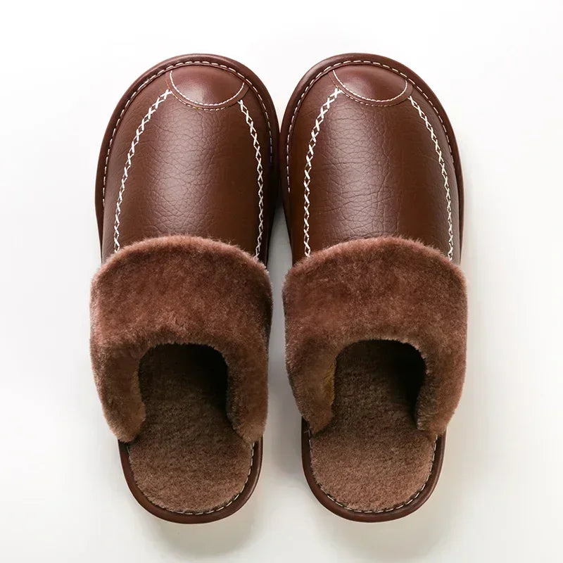 Pantuflas de invierno para hombre: cuero impermeable, interior de felpa gruesa, ideal para casa - Kumo Rose™