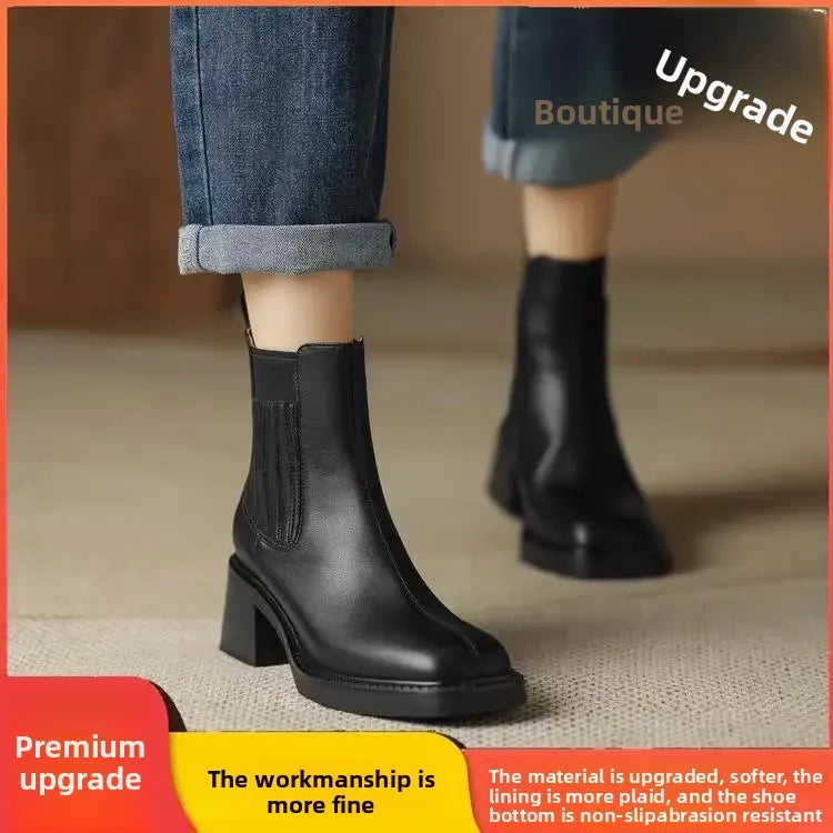 Botines Chelsea de tacón ancho: estilo francés, punta cuadrada y efecto estilizador. Ideales para otoño e invierno- Kumo Rose™