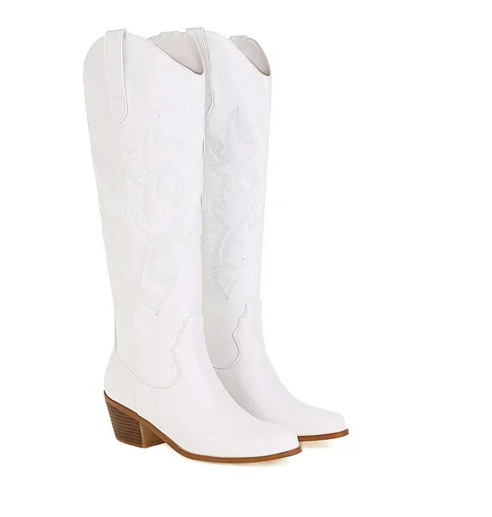 Botas altas de cuero sintético marrón para mujer: punta fina, estilo cowboy y perfectas para otoño e invierno - Kumo Rose™