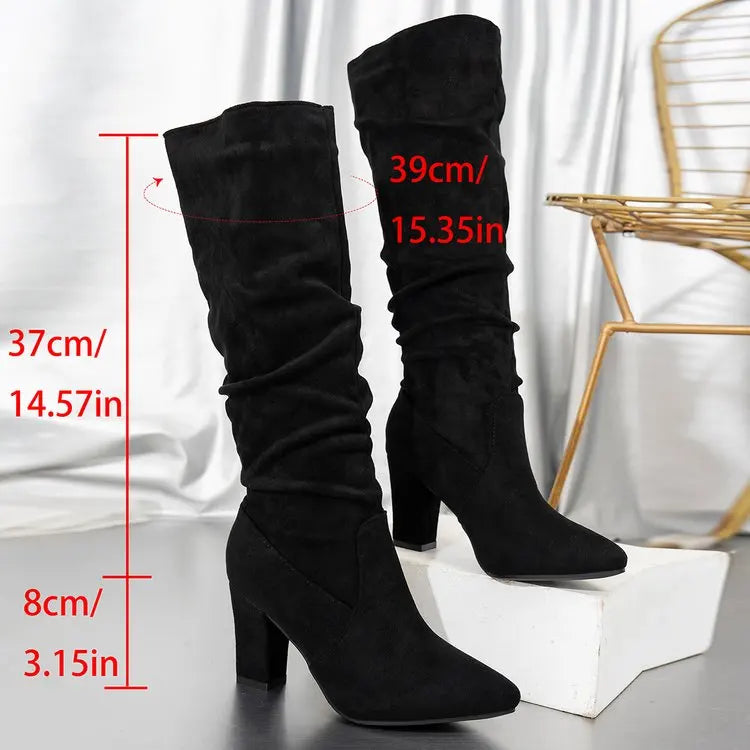 Botas altas plisadas con punta fina y tacón ancho: cómodas, modernas y perfectas para lucir en fiestas - Kumo Rose™