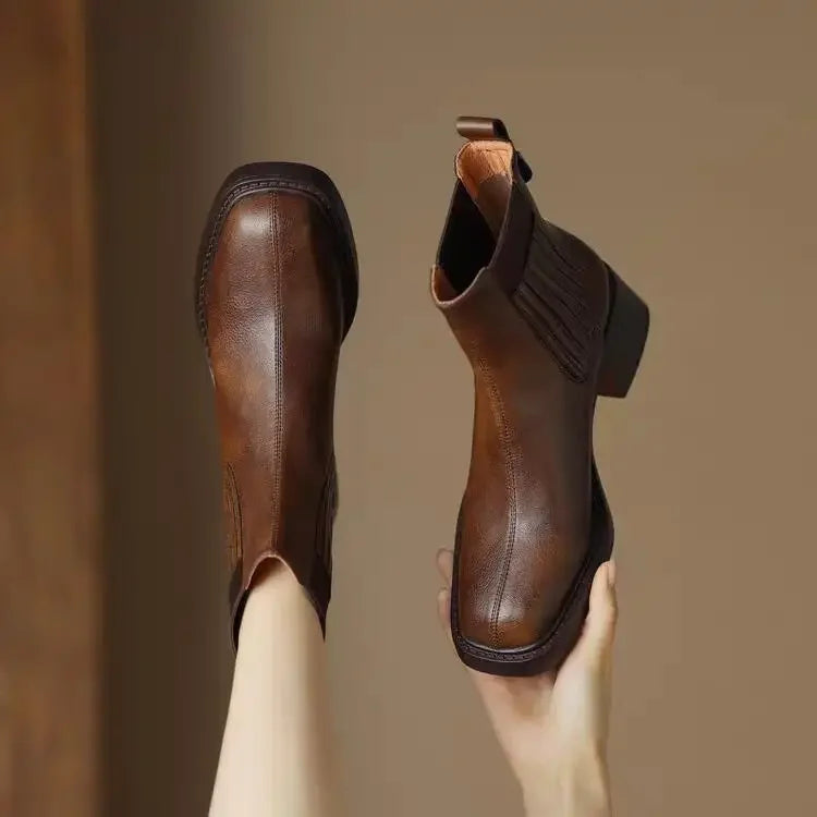 Botines Chelsea de tacón ancho: estilo francés, punta cuadrada y efecto estilizador. Ideales para otoño e invierno- Kumo Rose™