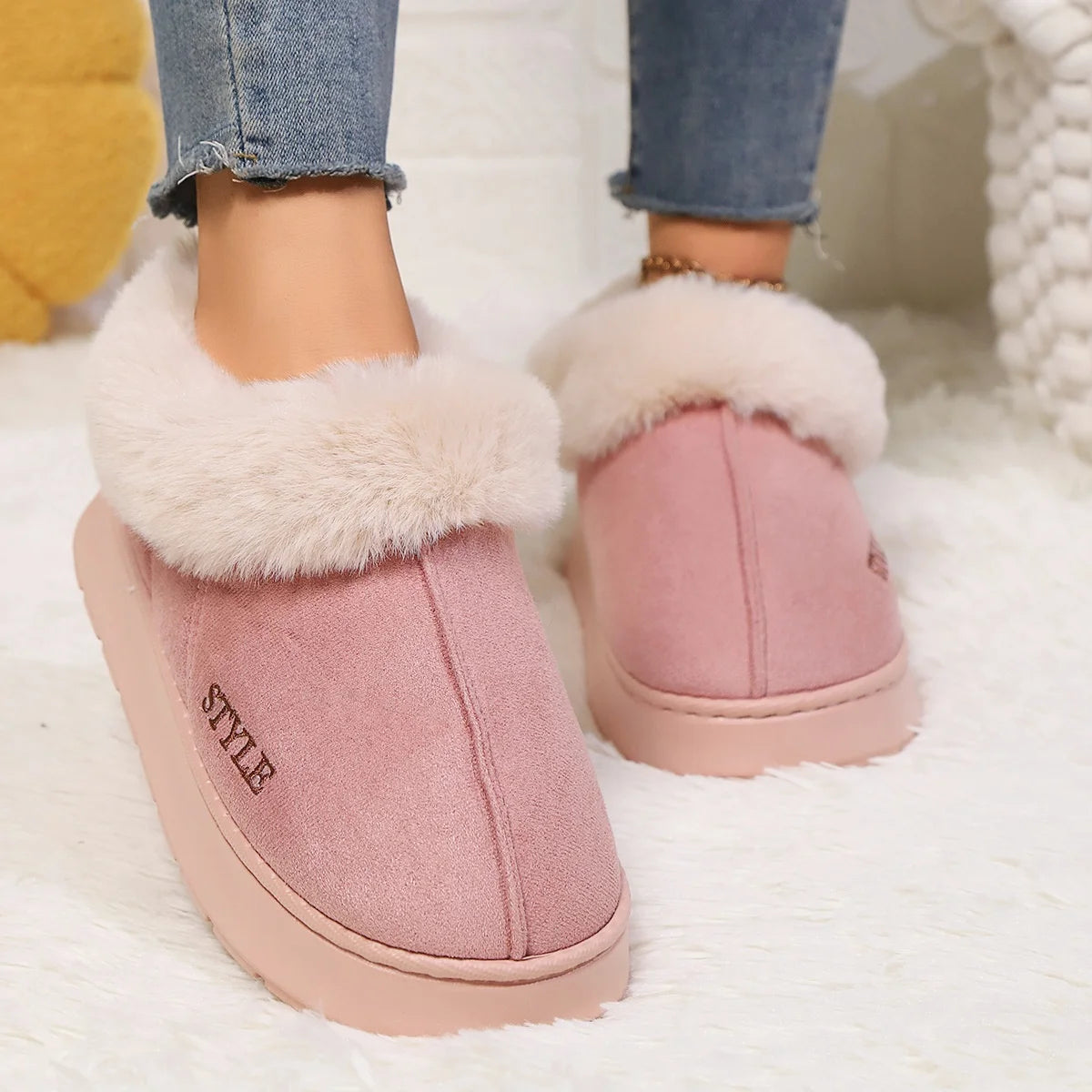 Botines de invierno para mujer: interior de lana, plataforma cómoda y estilo cálido para casa o exterior - Kumo Rose™