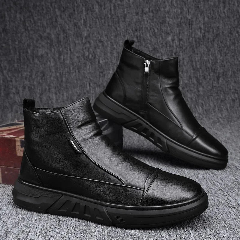 Botines de cuero para hombre: estilo motociclista, impermeables, antideslizantes y cómodos para uso diario - Kumo Rose™