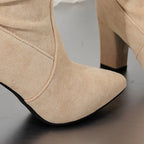 Botas altas plisadas con punta fina y tacón ancho: cómodas, modernas y perfectas para lucir en fiestas - Kumo Rose™