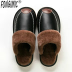 Pantuflas de invierno para hombre: cuero impermeable, interior de felpa gruesa, ideal para casa - Kumo Rose™