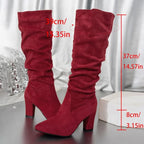 Botas altas plisadas con punta fina y tacón ancho: cómodas, modernas y perfectas para lucir en fiestas - Kumo Rose™