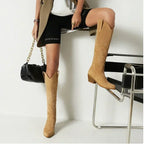 Botas altas de cuero sintético marrón para mujer: punta fina, estilo cowboy y perfectas para otoño e invierno - Kumo Rose™