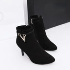 Botines de mujer de invierno: tacón fino, punta puntiaguda y cuero PU, elegantes y sexys para otoño e invierno - Kumo Rose™