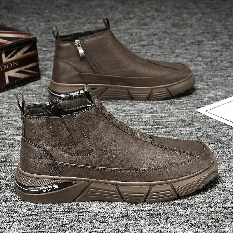 Botines de cuero para hombre: estilo motociclista, impermeables, antideslizantes y cómodos para uso diario - Kumo Rose™