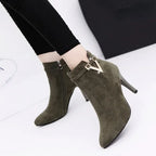 Botines de mujer de invierno: tacón fino, punta puntiaguda y cuero PU, elegantes y sexys para otoño e invierno - Kumo Rose™