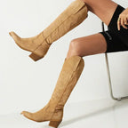 Botas altas de cuero sintético marrón para mujer: punta fina, estilo cowboy y perfectas para otoño e invierno - Kumo Rose™